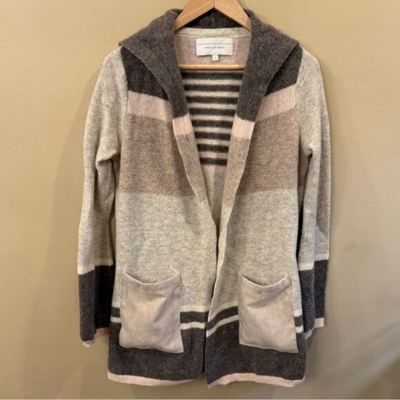 Anthropologie Angel of The North Brown Gray Stripe 100% Lambswool Sweater Medium - Picture 3 of 10